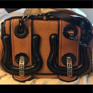 Fendi brown leather satchel handbag
